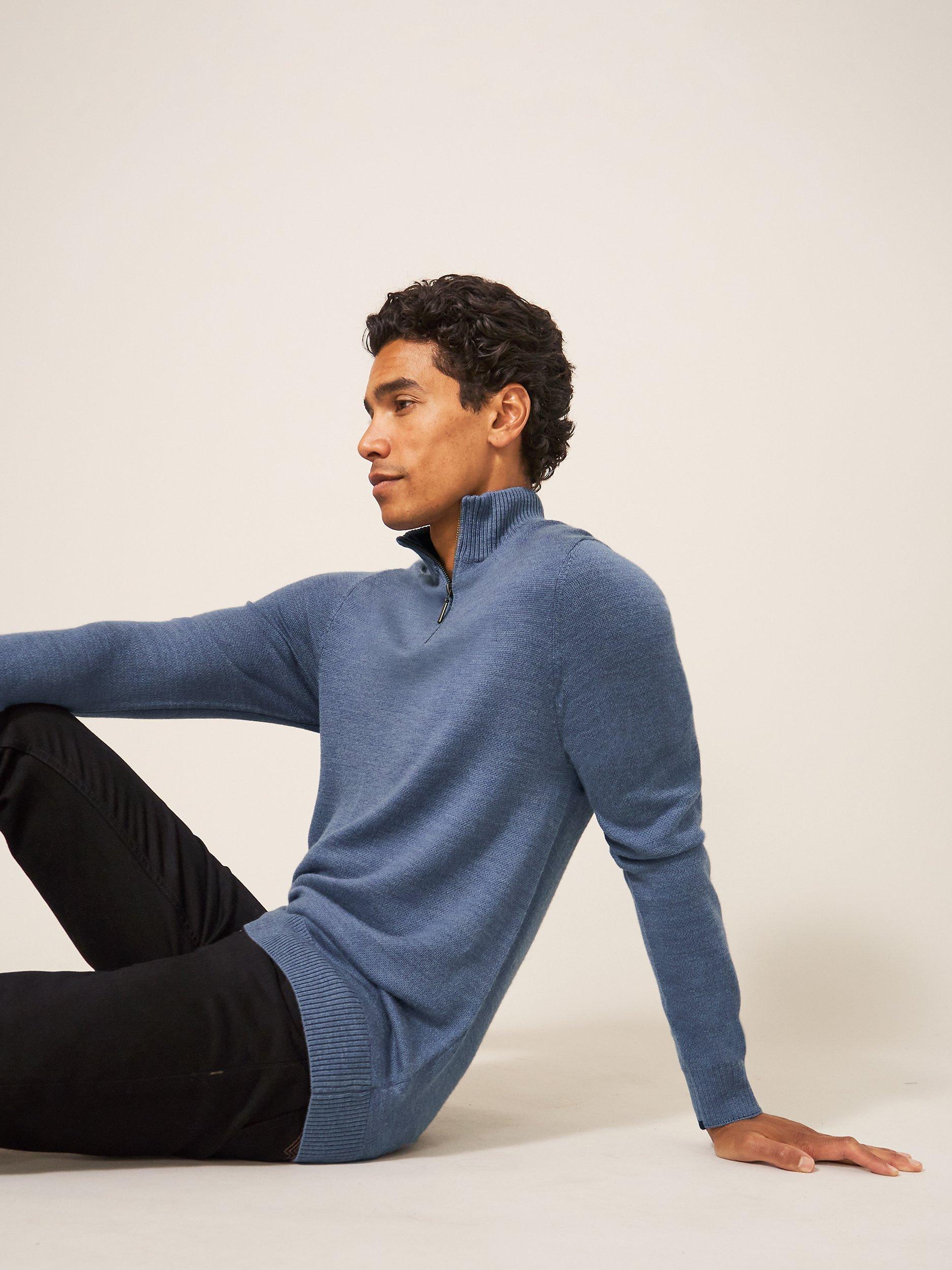Product image 1 of 7, which shows White Stuff Newport Merino Funnel Neck Jumper, Mid Blue, XS
