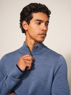 White Stuff Newport Merino Wool Funnel Neck Jumper - view 2, Mid Blue