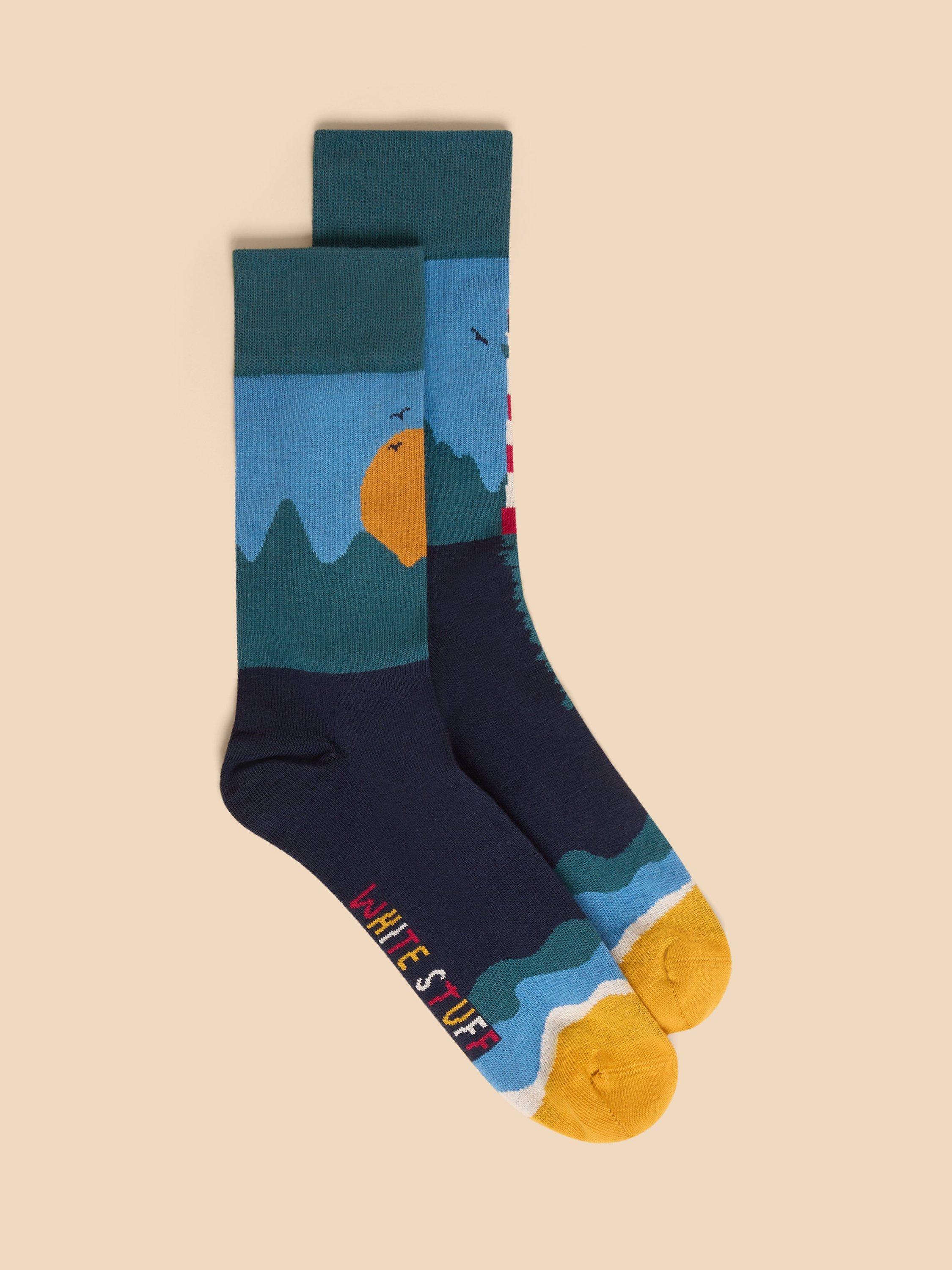 White Stuff Lighthouse Socks, Blue/Multi