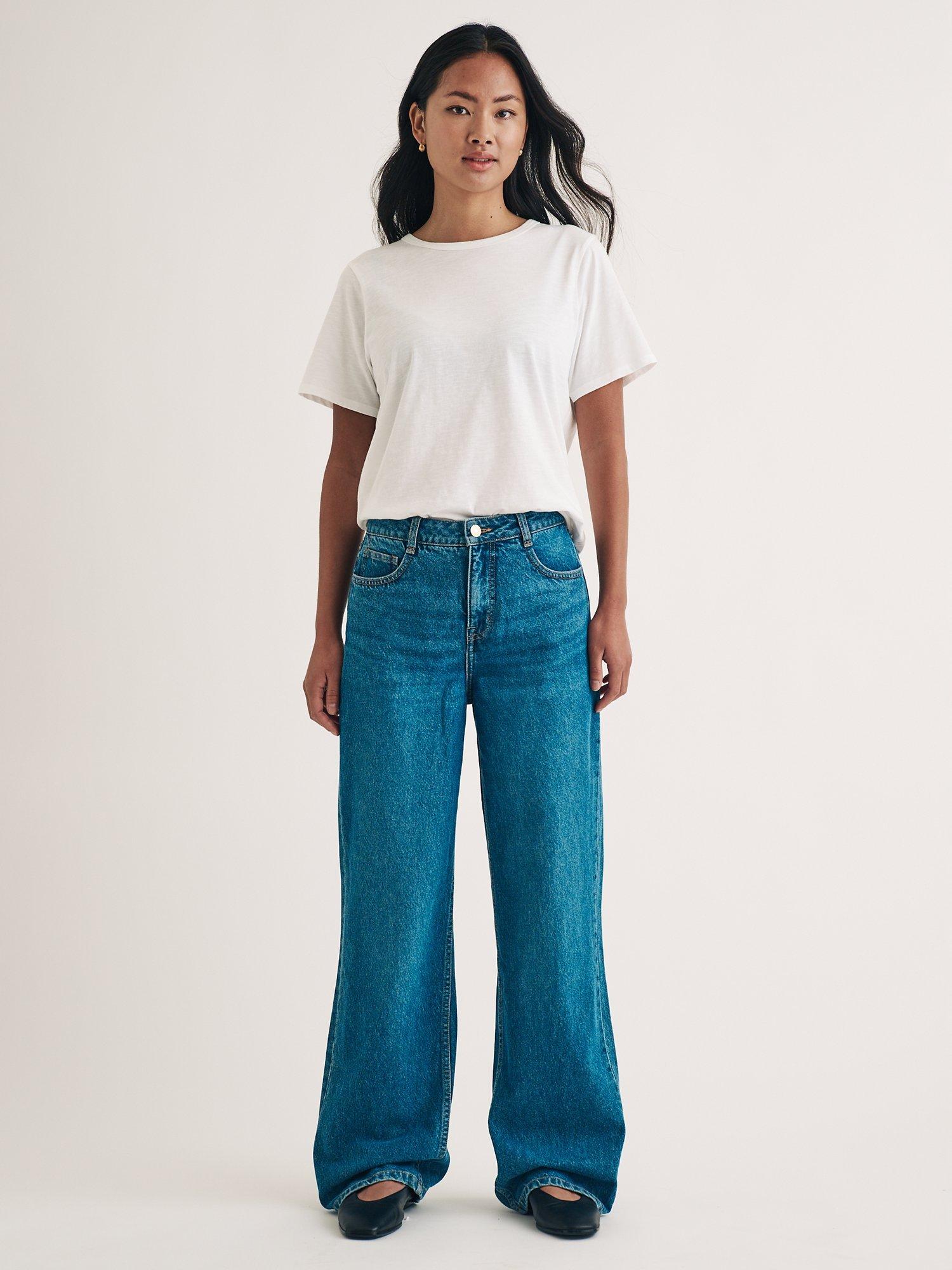 Product image 1 of 4, which shows Nobody's Child Organic Cotton Wide Leg Jeans, Blue, 8