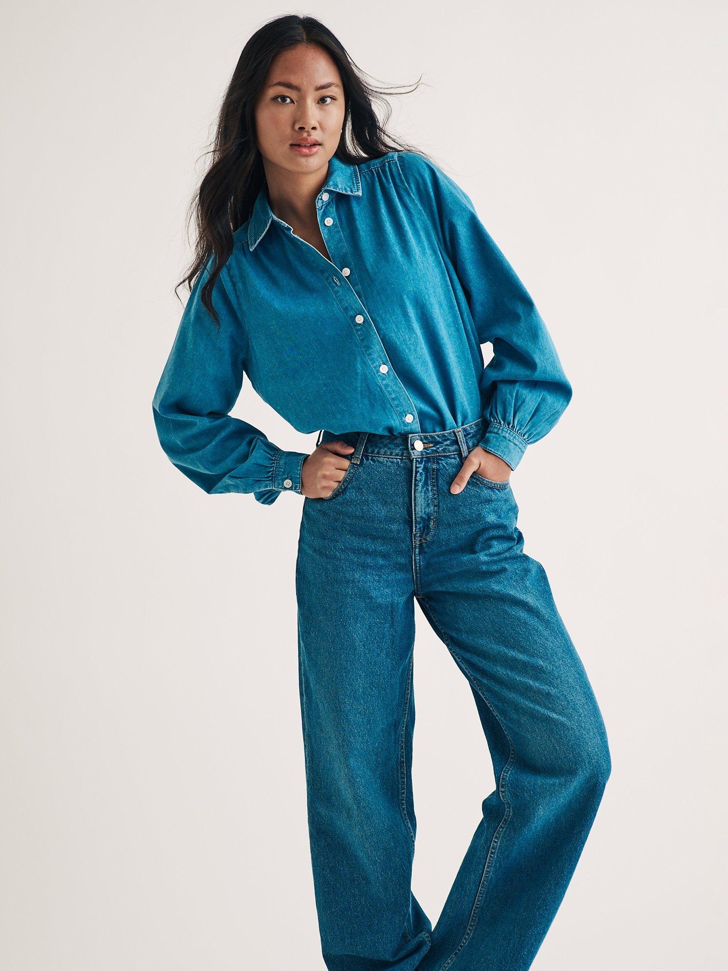 Product image 2 of 4, which shows Nobody's Child Organic Cotton Wide Leg Jeans, Blue, 8