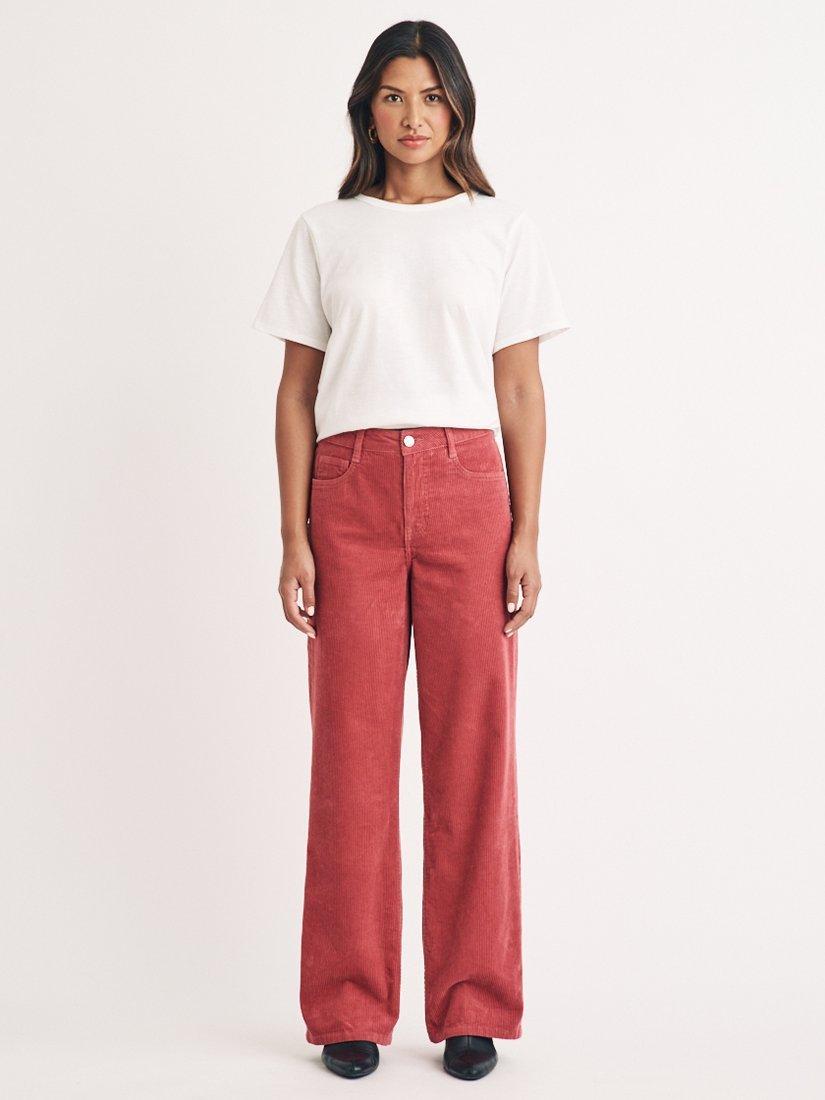 Nobody's Child Organic Cotton Corduroy Wide Leg Trousers, Pink