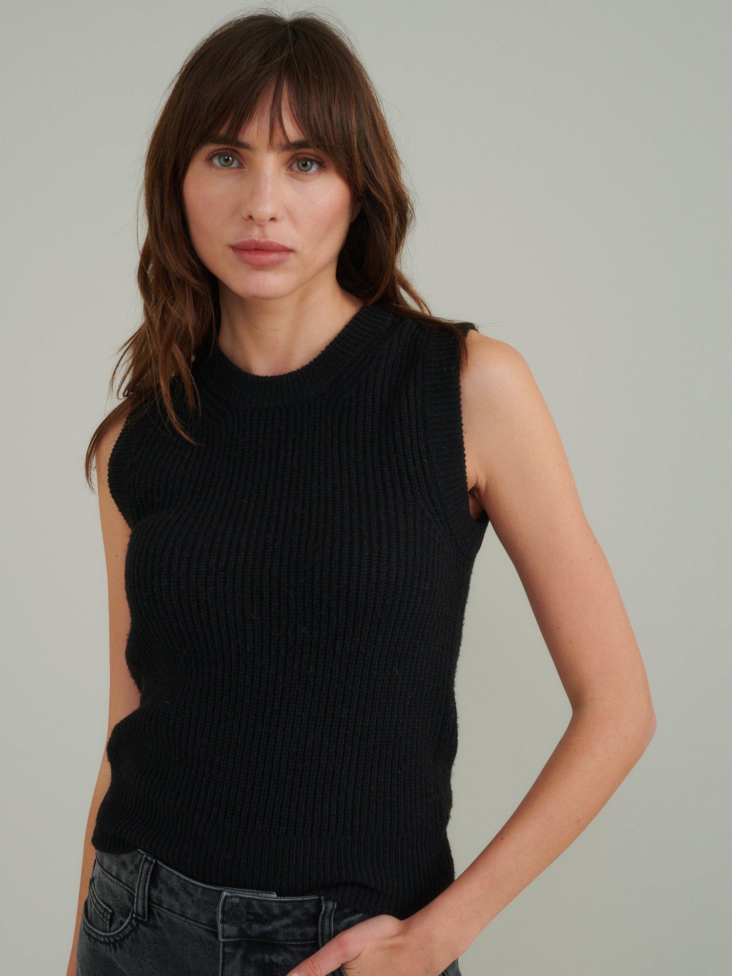 Nobody's Child Crew Neck Ribbed Organic Cotton Blend Knit Top