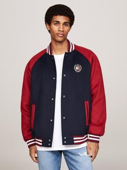 Tommy Jeans Crest Wool Blend Bomber Jacket, Navy/Regatta Red, Navy/Regatta Red