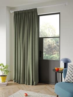 John Lewis Textured Weave Ultra Thermal Lined Pencil Pleat Door Curtain - view 2, Sage