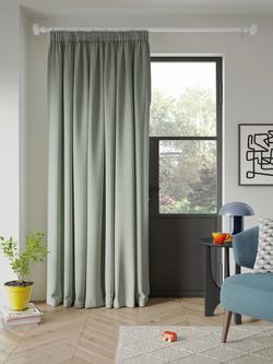 John Lewis Textured Weave Ultra Thermal Lined Pencil Pleat Door Curtain, Light Green