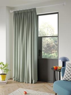 John Lewis Textured Weave Ultra Thermal Lined Pencil Pleat Door Curtain - view 2, Light Green