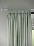 John Lewis Textured Weave Recycled Polyester Pair Blackout/Thermal Lined Pencil Pleat Curtains, Light Green