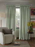 John Lewis Textured Weave Recycled Polyester Pair Blackout/Thermal Lined Pencil Pleat Curtains, Light Green