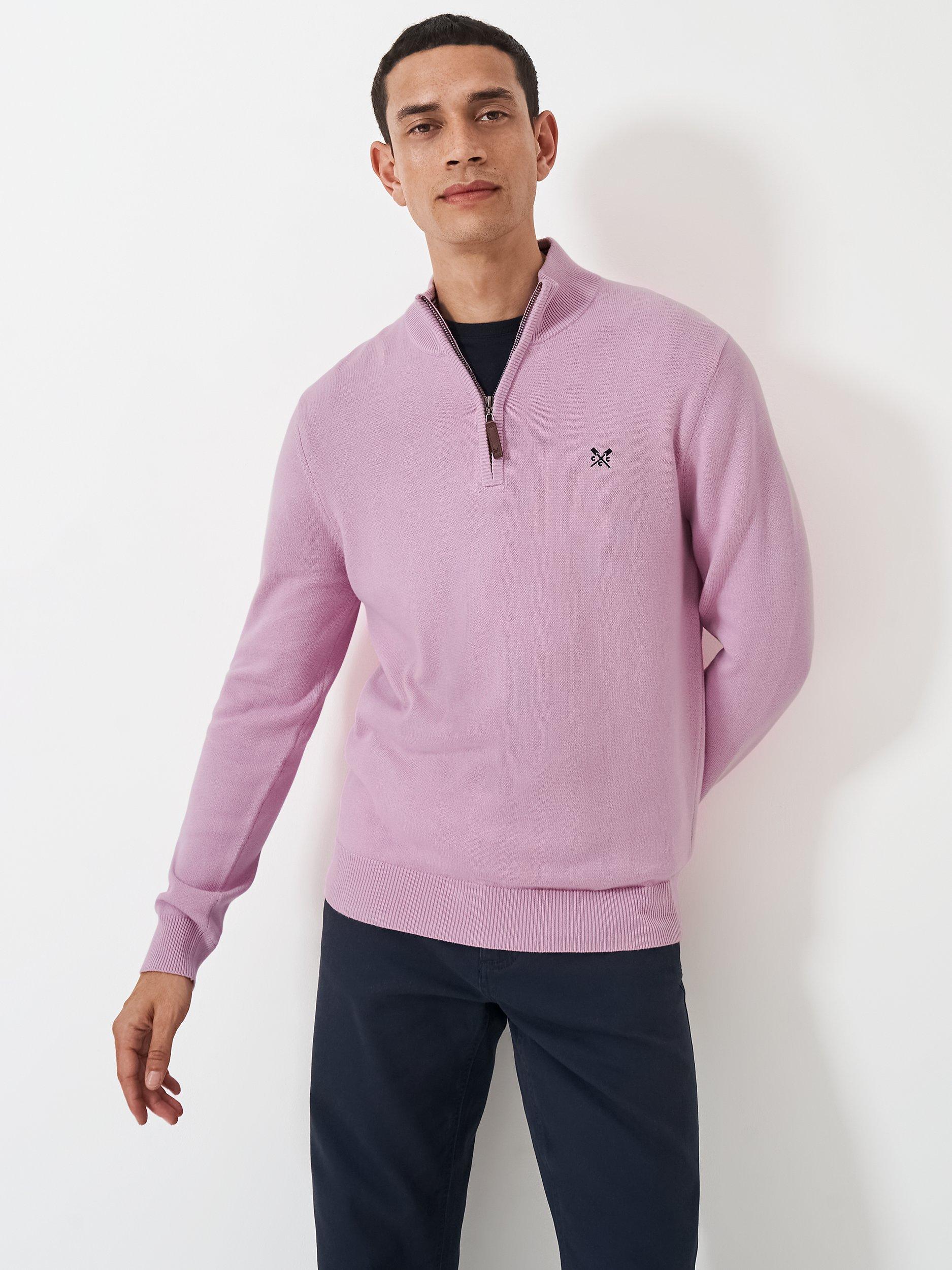 Crew Clothing Cotton Half Zip Jumper, Light Pink