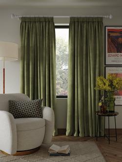 John Lewis Velvet Pair Lined Pencil Pleat Curtains - view 2, Avocado