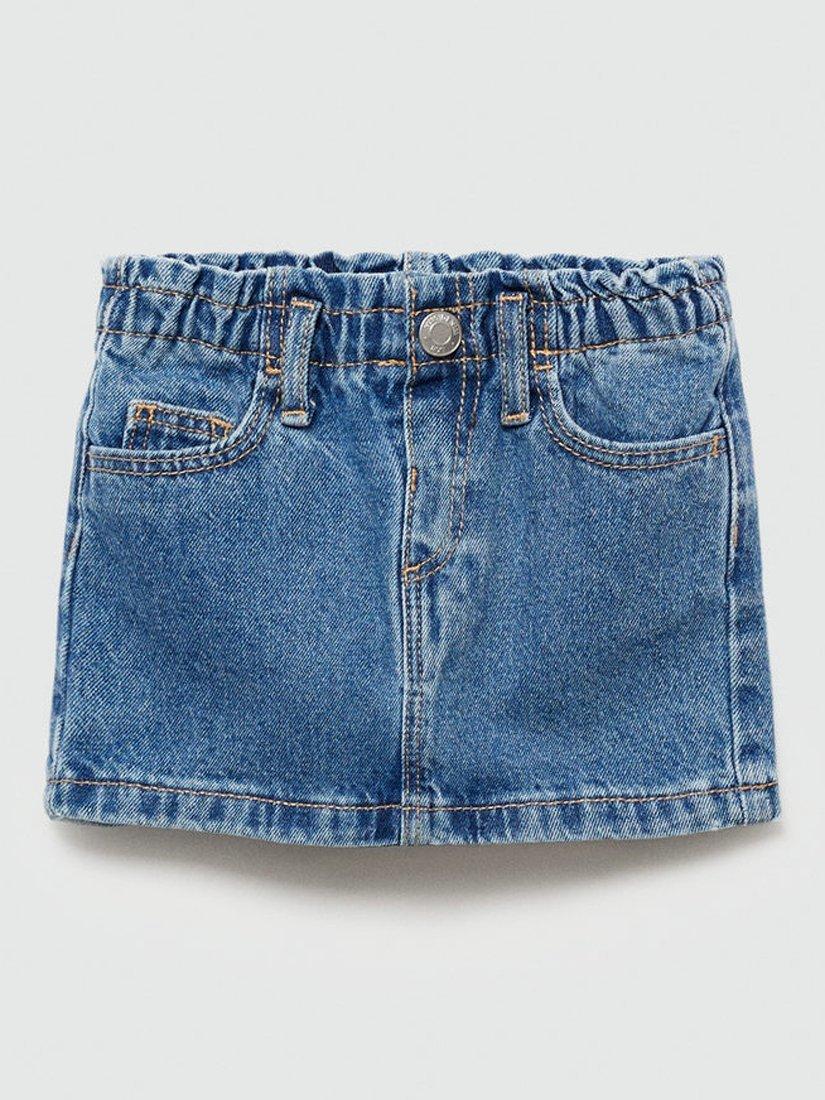 Mango Kids' Cotton Denim Skirt, Mid Blue