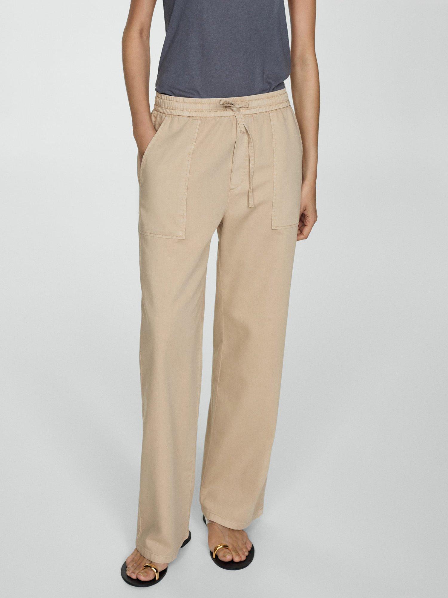 Mango Suki Elastic Waist Trousers, Camel, L