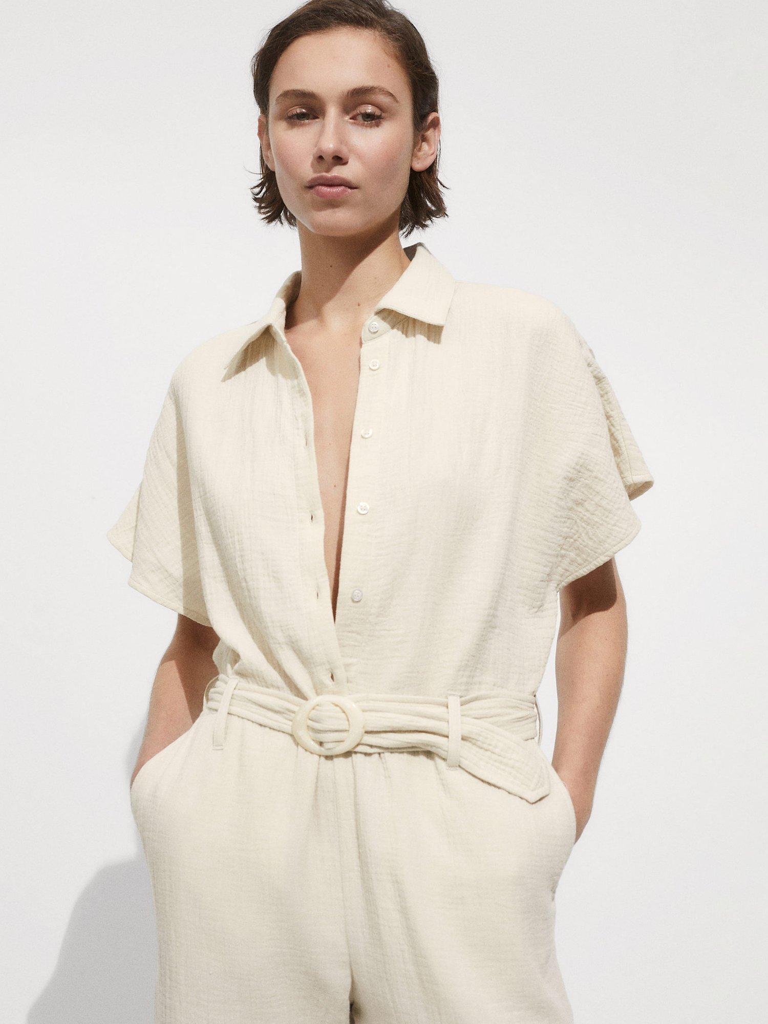 Mango Bambie Shirt Jumpsuit Cream