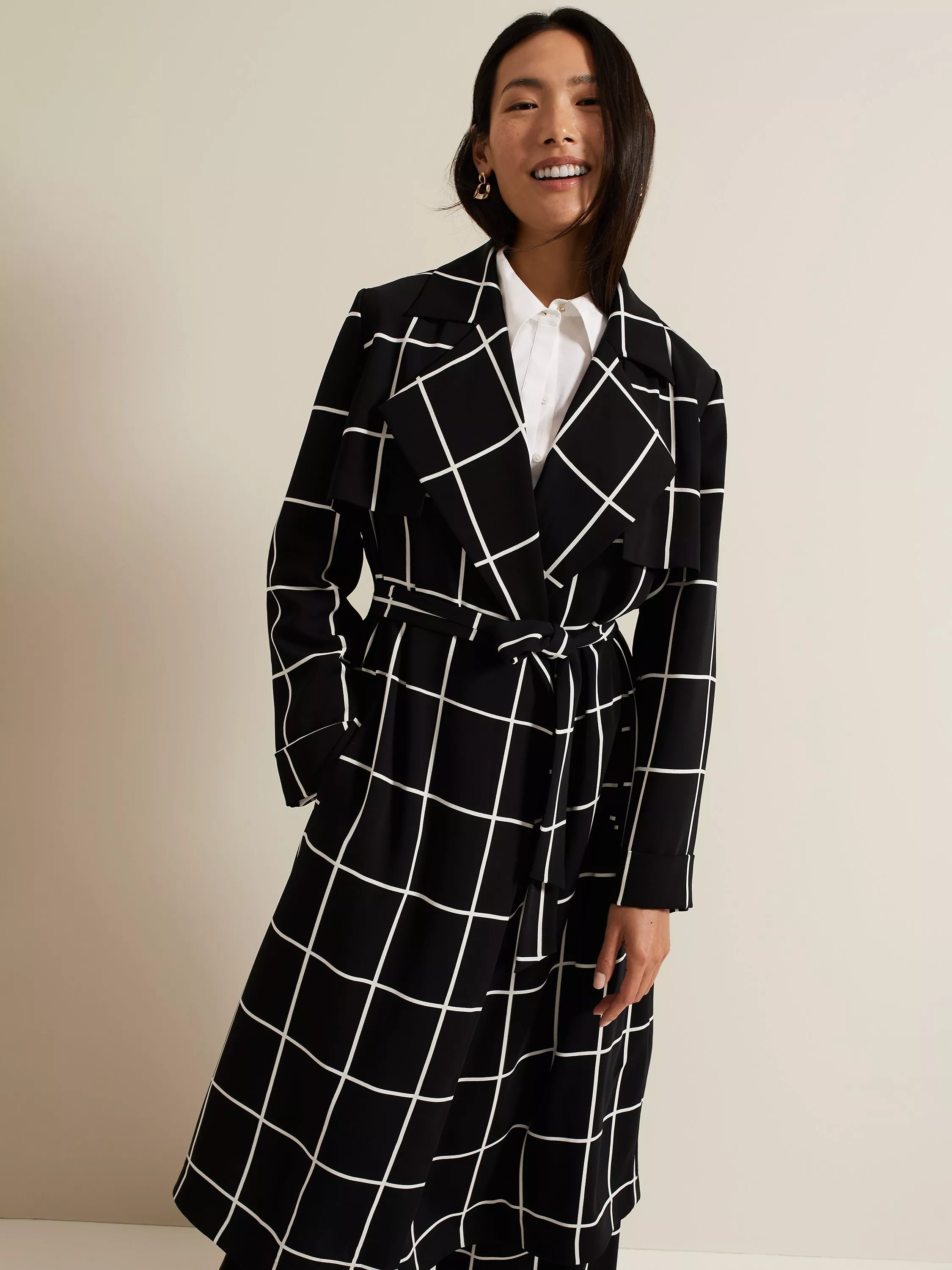 Phase Eight Aspen Check Drape Coat Black Ivory