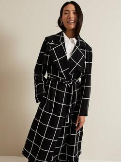 Phase Eight Aspen Check Drape Coat, Black/Ivory, Black/Ivory