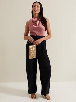 Phase Eight Sabina Satin Wide Leg Jumpsuit, Black/Pink, Black/Pink