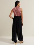 Phase Eight Sabina Satin Wide Leg Jumpsuit, Black/Pink