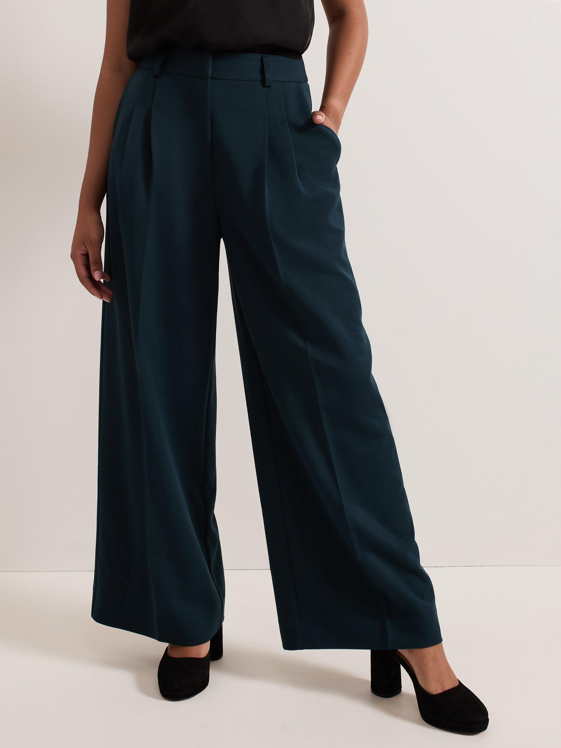 Phase Eight Petite Arabella Wide Leg Trousers Dark Green