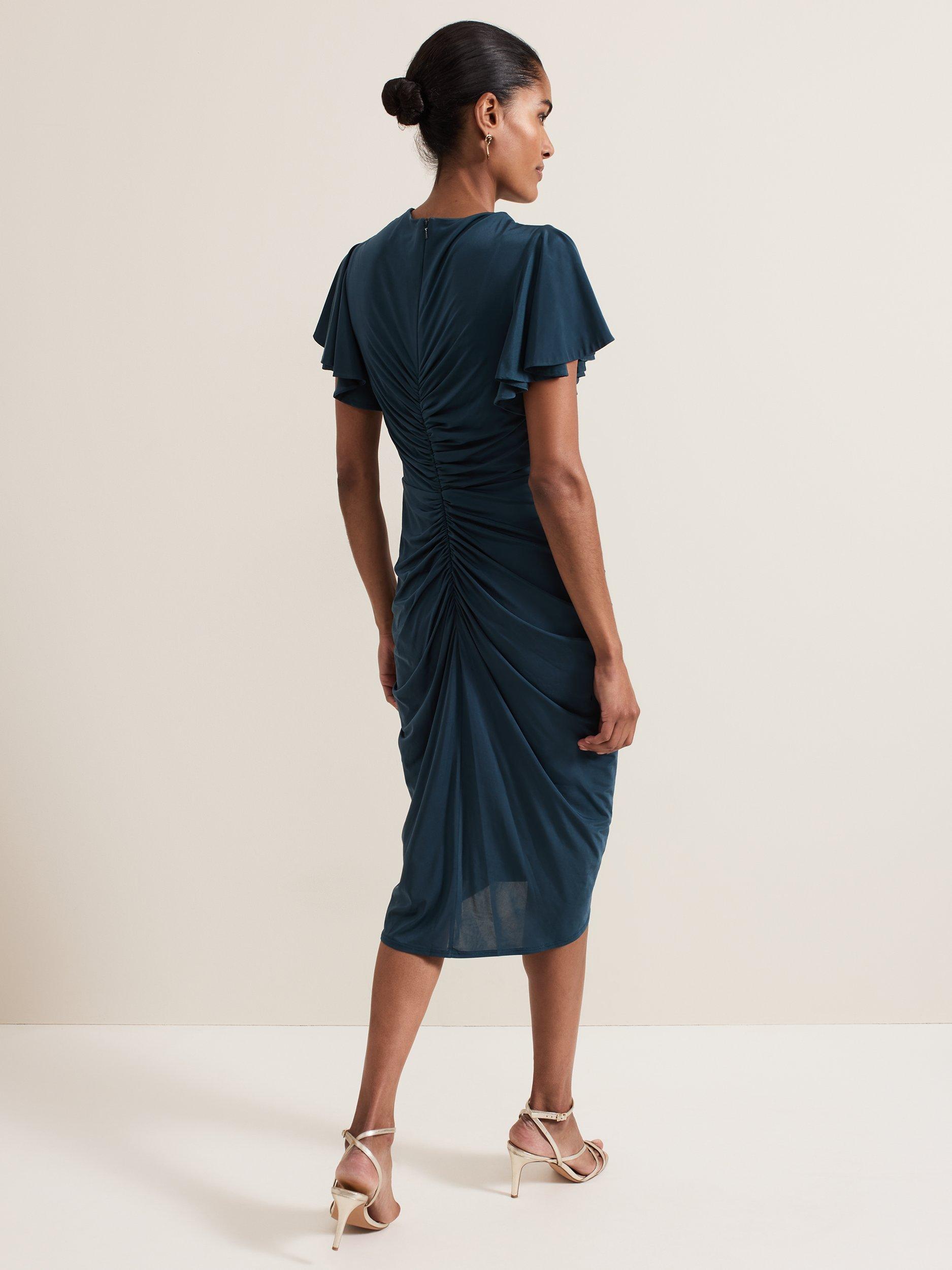 Product image 2 of 8, which shows Phase Eight Donna Ruched Bodycon Dress, Dark Green, 6