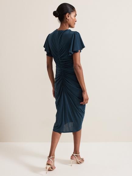 Phase Eight Donna Ruched Bodycon Dress, Dark Green - view 2, Dark Green