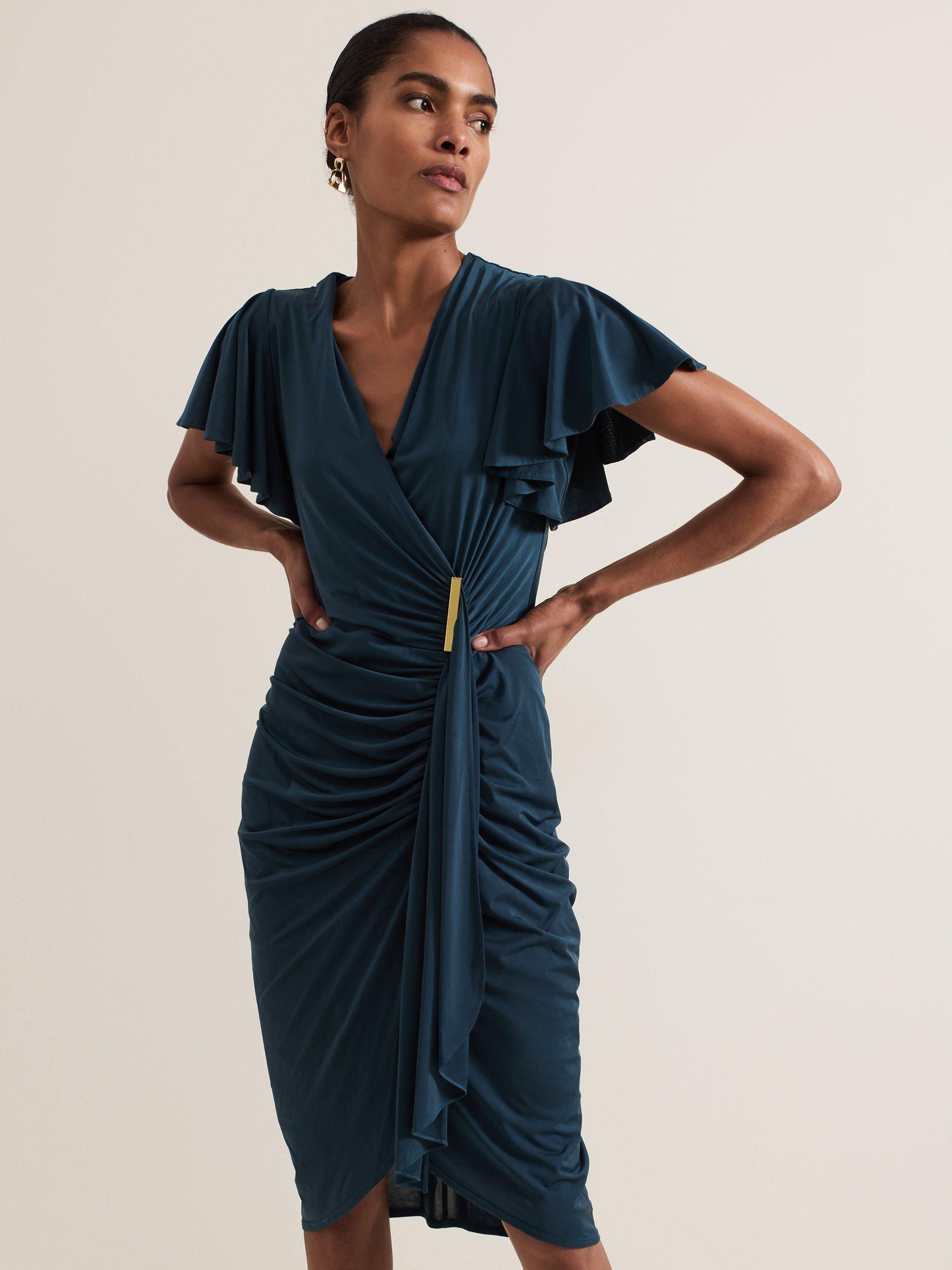 Product image 3 of 8, which shows Phase Eight Donna Ruched Bodycon Dress, Dark Green, 6