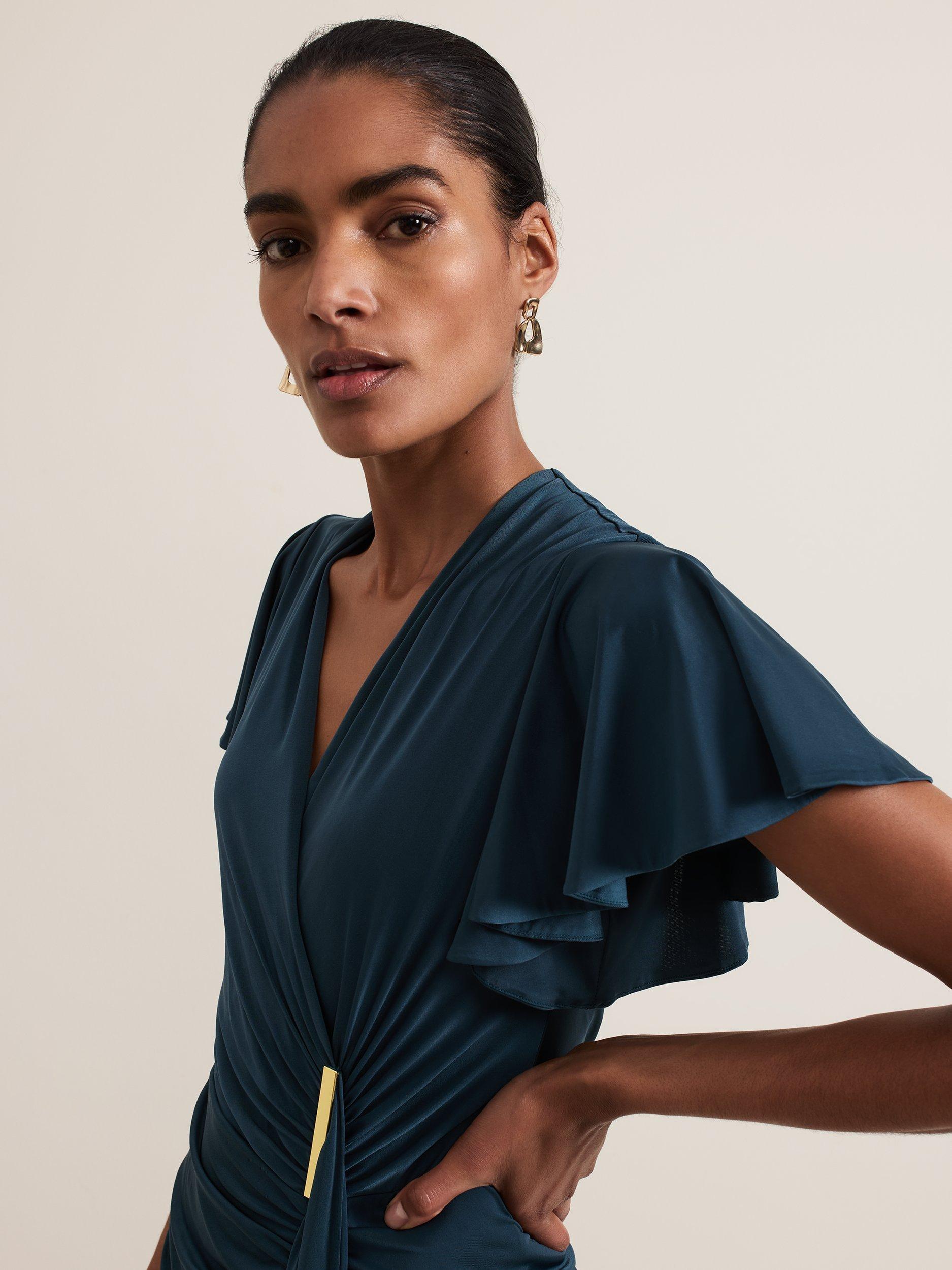 Product image 7 of 8, which shows Phase Eight Donna Ruched Bodycon Dress, Dark Green, 6