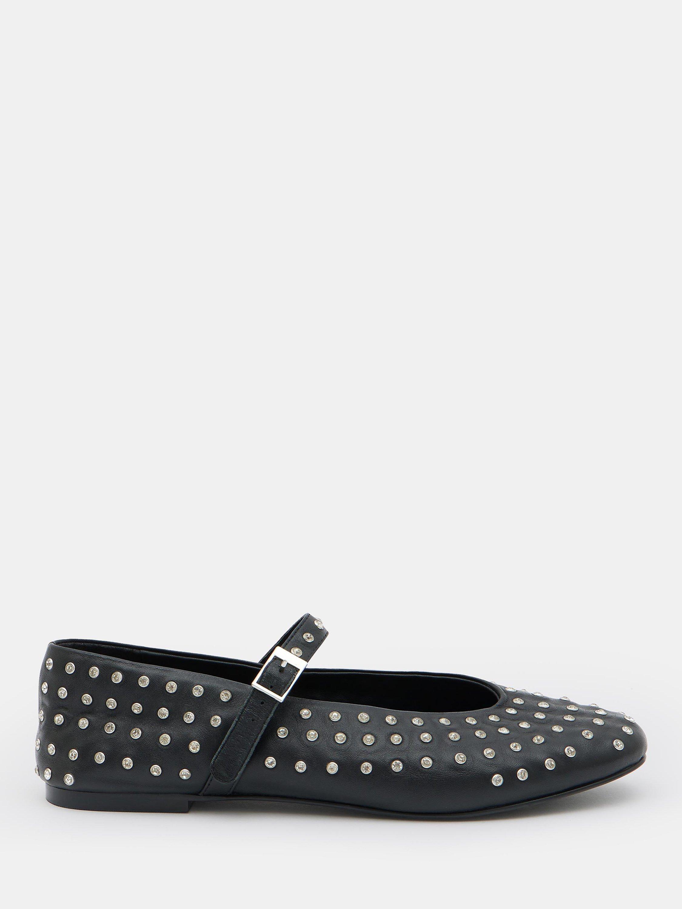 Product image 1 of 4, which shows HUSH Leather Diamante Studded Mary Janes, Black, 3