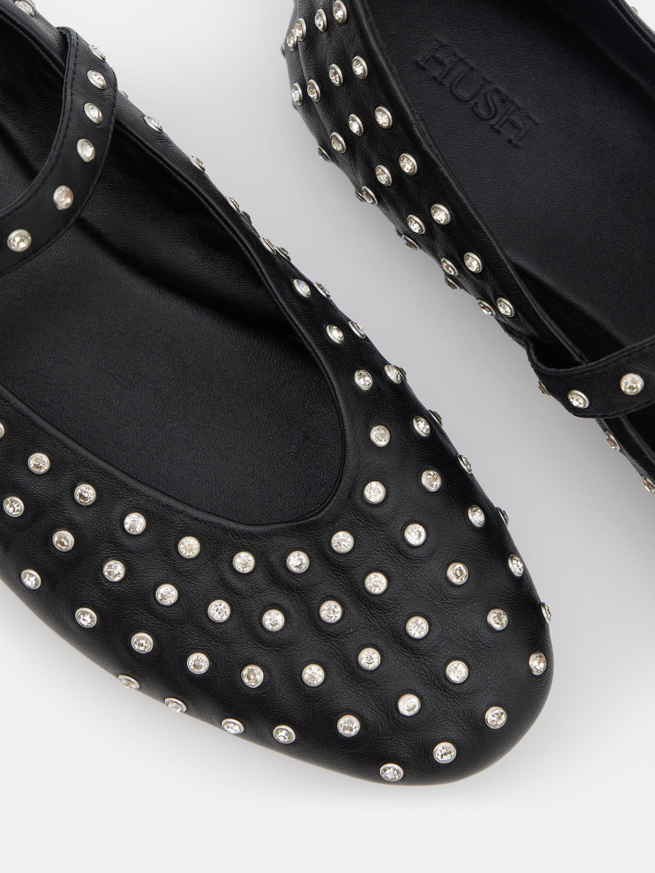 Product image 4 of 4, which shows HUSH Leather Diamante Studded Mary Janes, Black, 3