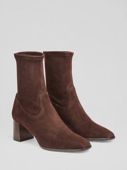 L.K. Bennett Harp Stretch Suede Ankle Boots - view 2, Chocolate