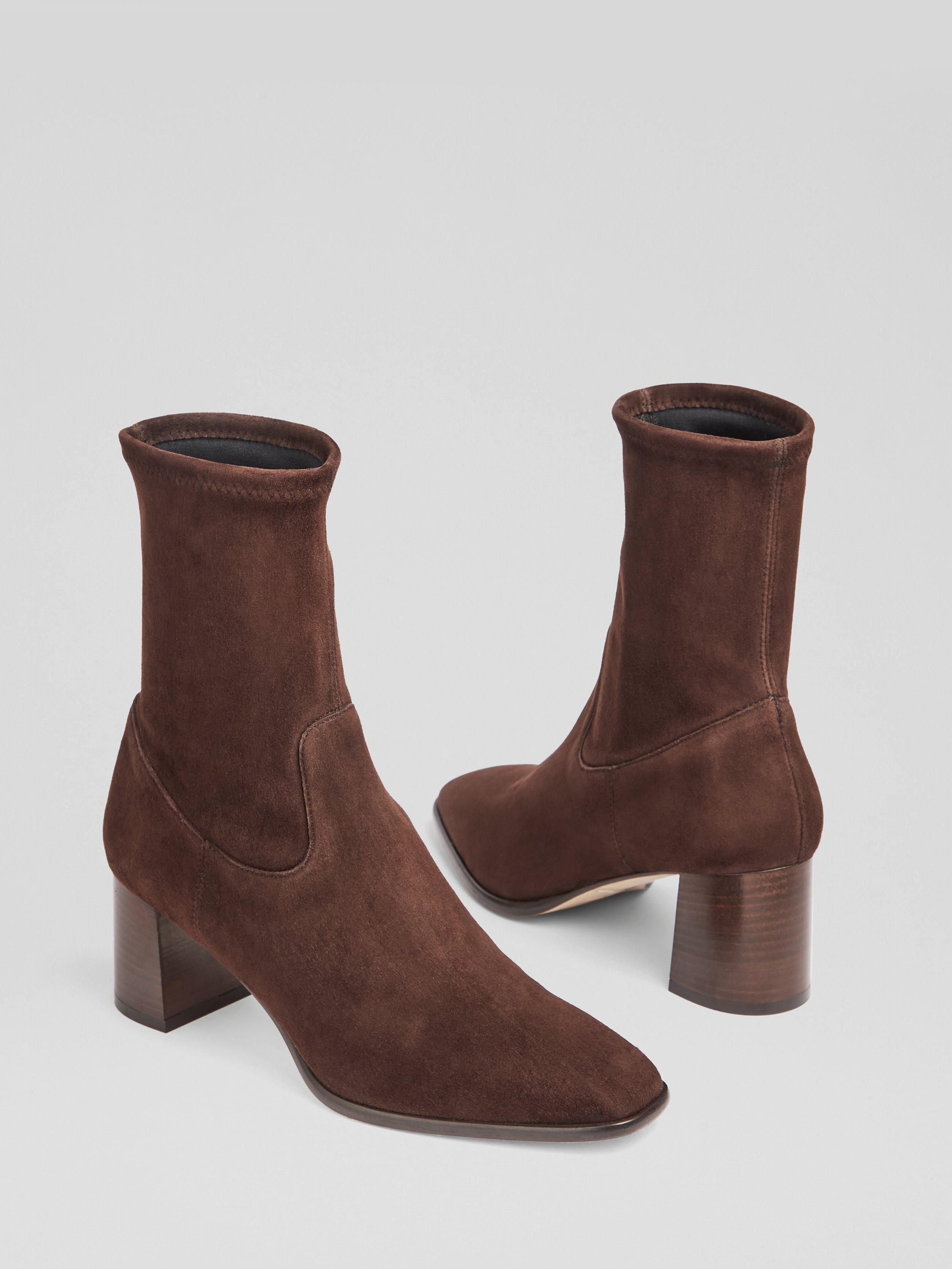 Product image 4 of 4, which shows L.K. Bennett Harp Stretch Suede Ankle Boots, Chocolate, 3