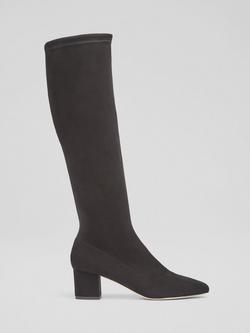 L.K. Bennett Eldon Stretch Suede Knee High Boots, Black
