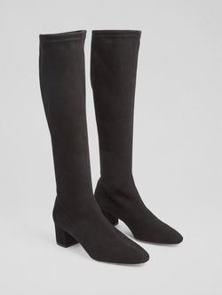 L.K. Bennett Eldon Stretch Suede Knee High Boots - view 2, Black