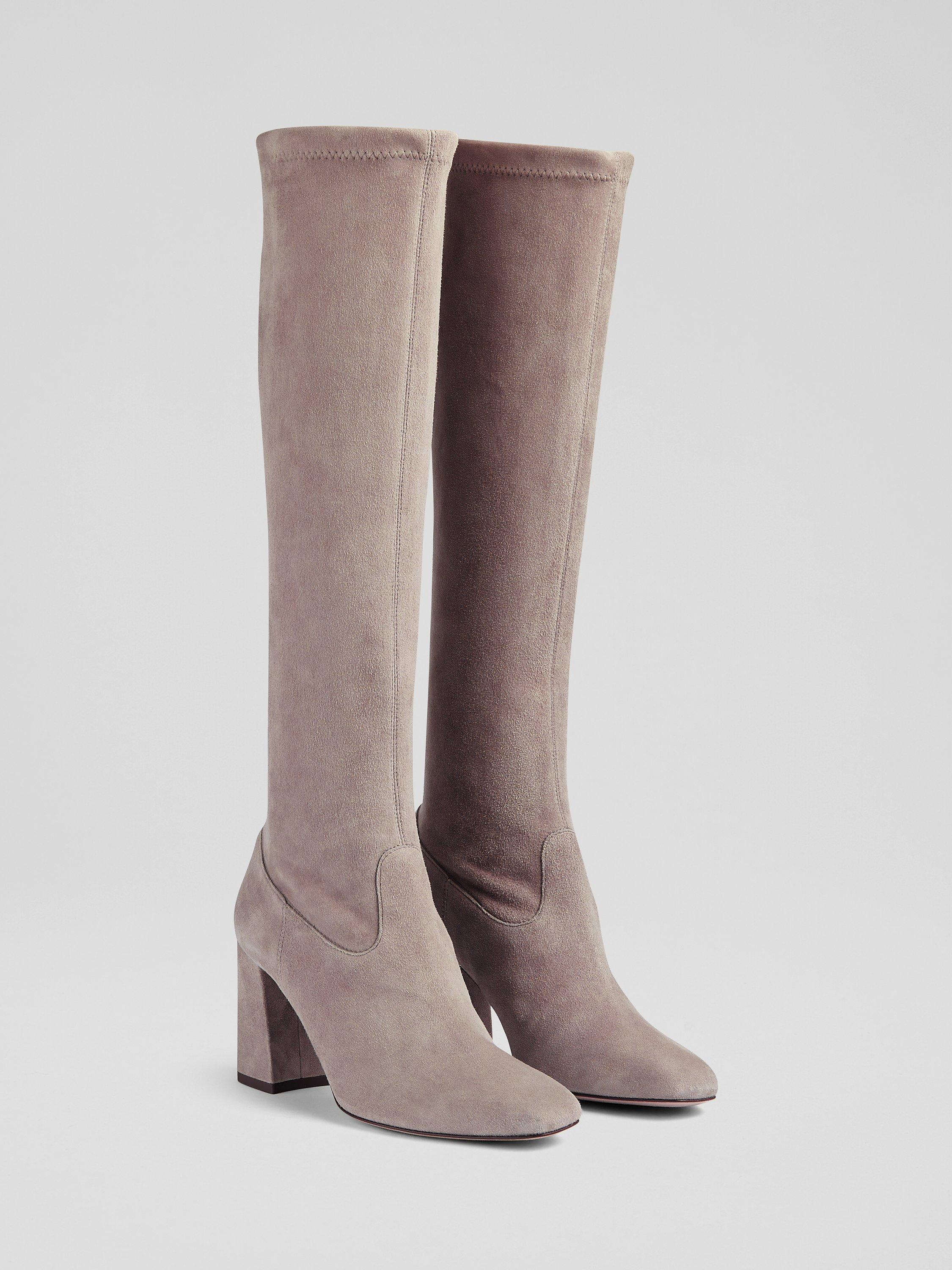 Grey knee length boots best sale