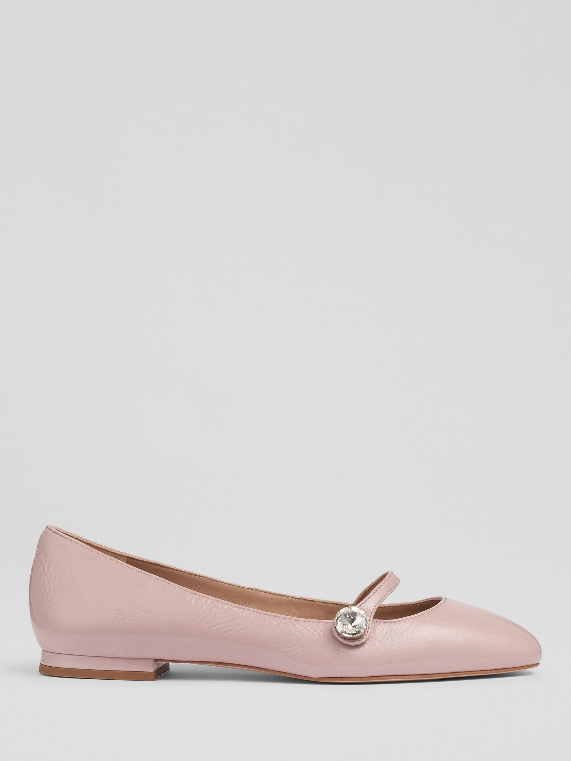 L.K.Bennett Demi Leather Crystal Button Strap Flats, Pink