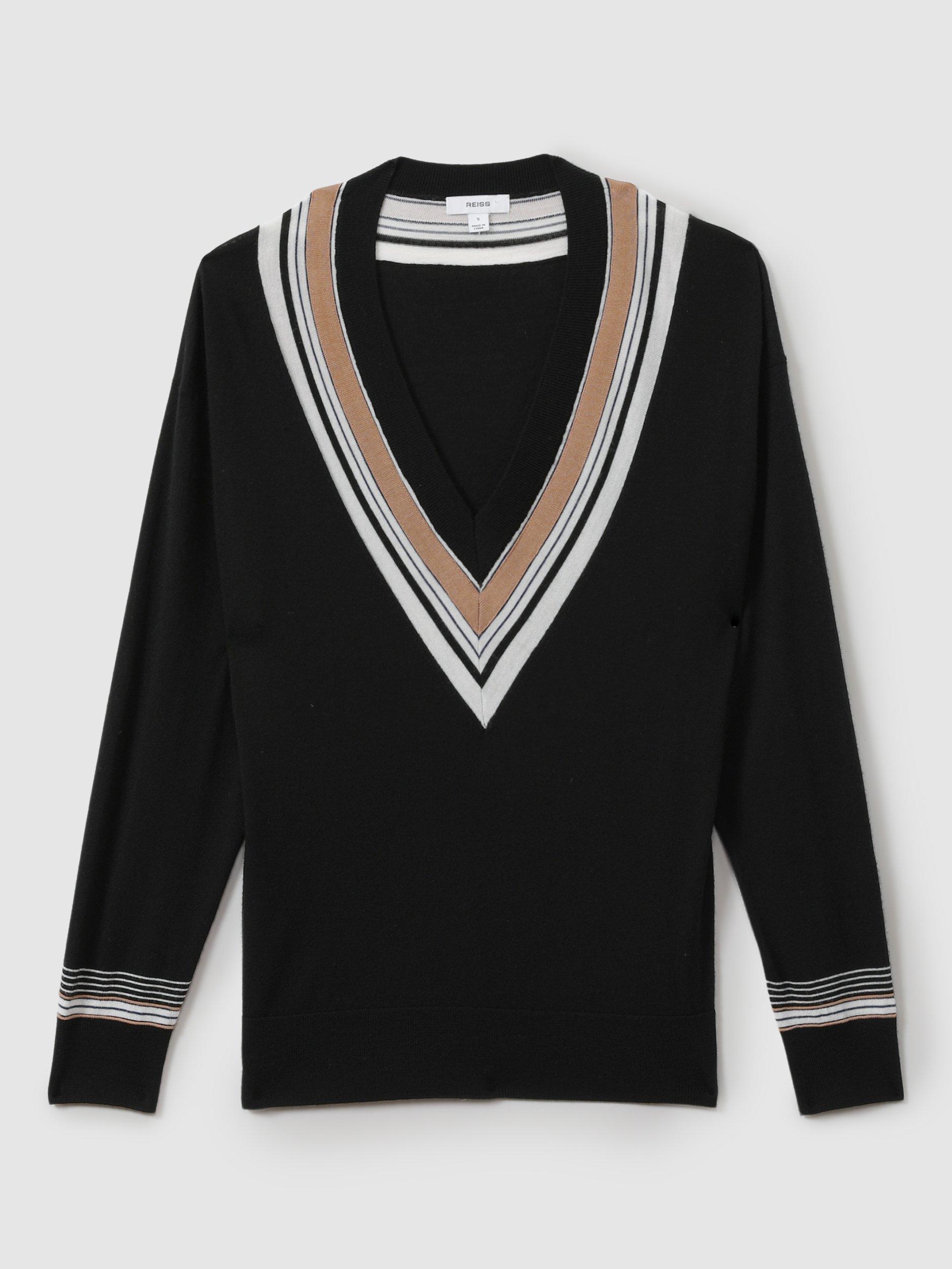 Reiss Maisie Wool Blend Longline Cardigan, Black/White