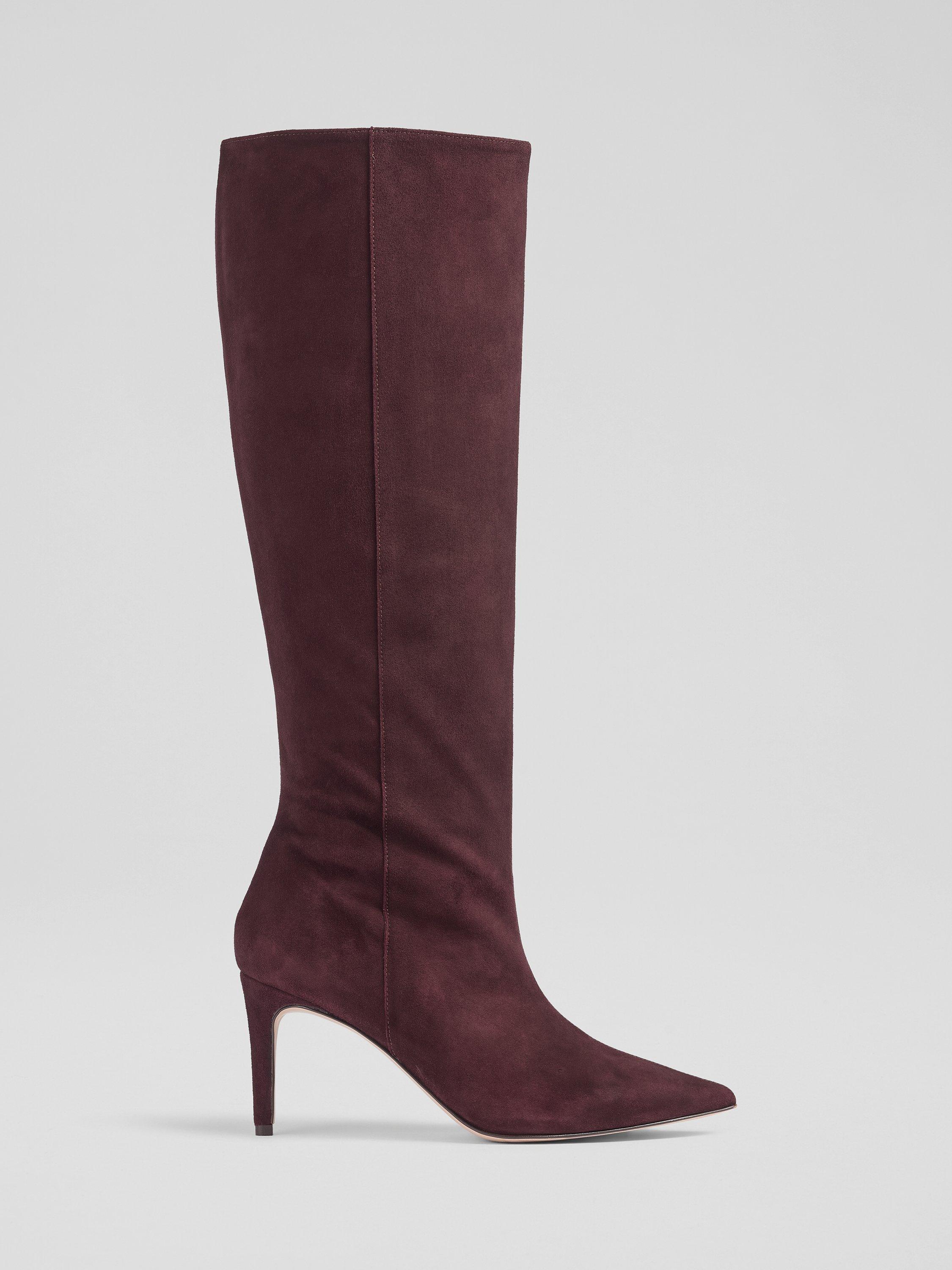 L.K. Bennett Astrid Suede Knee High Boots Bordeaux