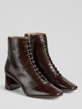 L.K.Bennett Arabella Leather Pointed Lace-Up Ankle Boots, Chocolate