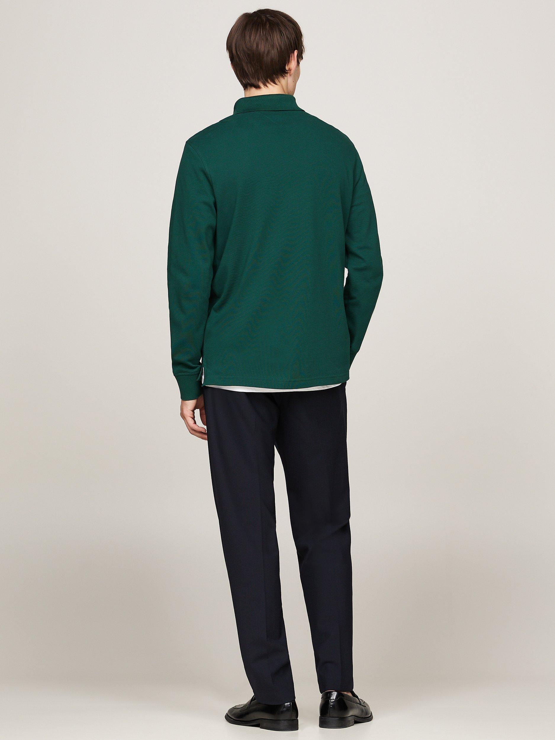 Product image 2 of 6, which shows Tommy Hilfiger 1985 Regular Fit Long Sleeve Polo Shirt, Ornamental Green, S