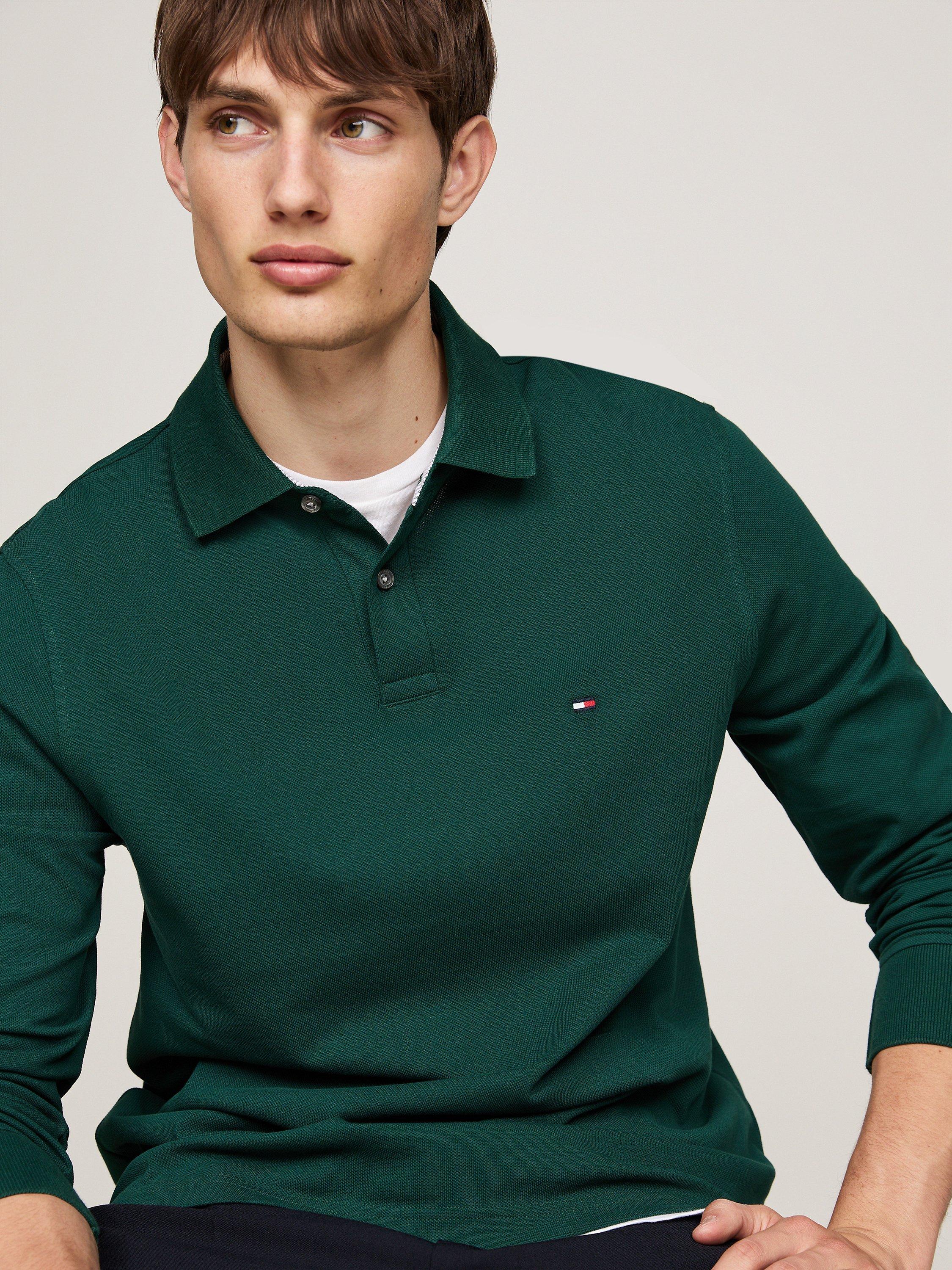 Product image 3 of 6, which shows Tommy Hilfiger 1985 Regular Fit Long Sleeve Polo Shirt, Ornamental Green, S