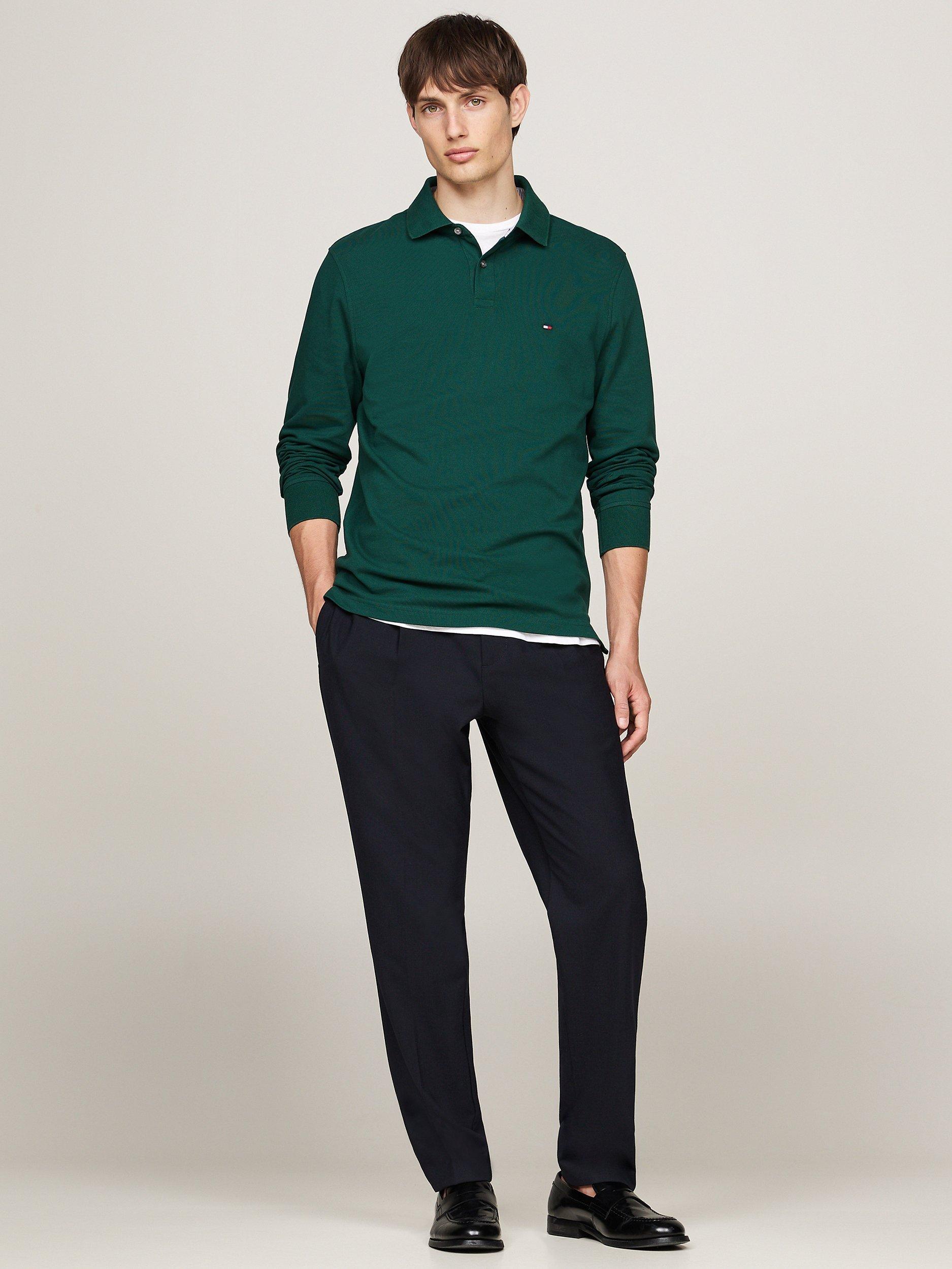 Product image 4 of 6, which shows Tommy Hilfiger 1985 Regular Fit Long Sleeve Polo Shirt, Ornamental Green, S