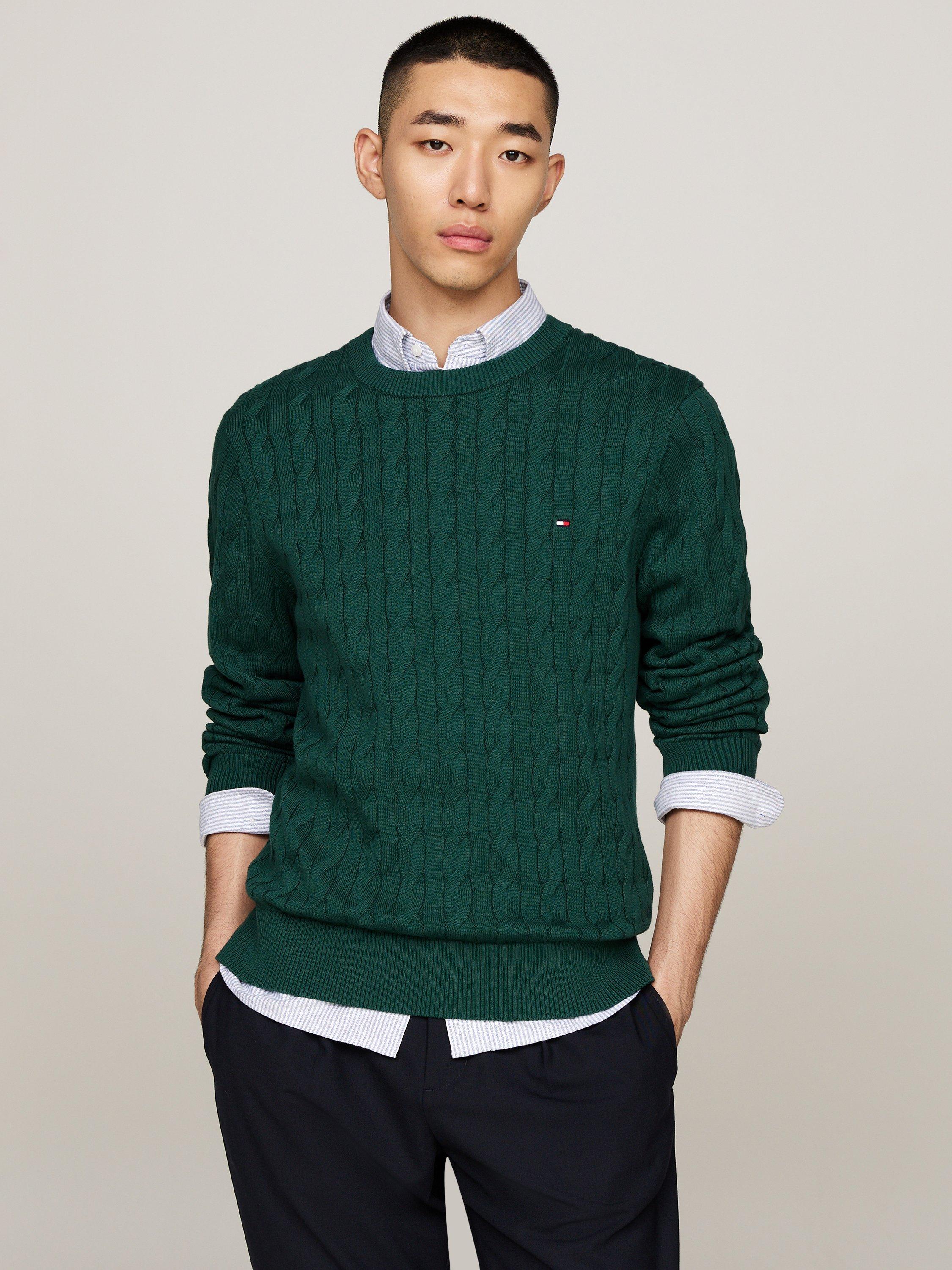 Product image 1 of 5, which shows Tommy Hilfiger Classic Cable Jumper, Ornamental Green, XS