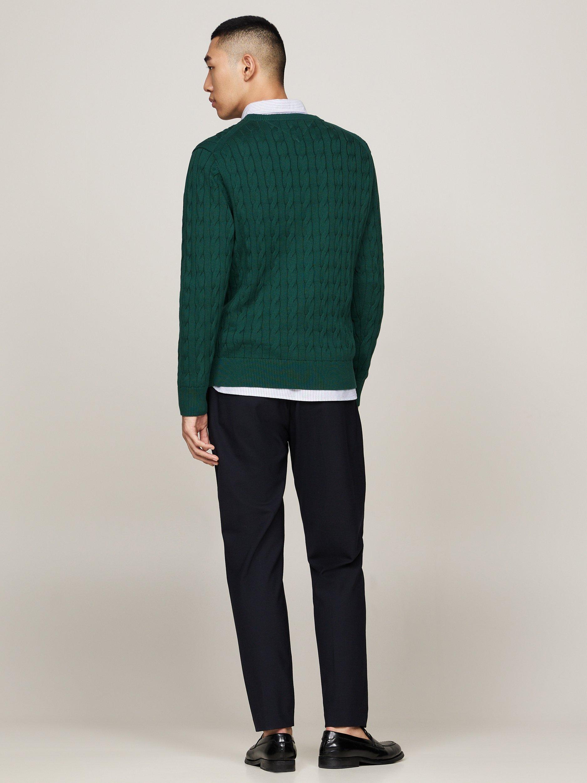 Product image 2 of 5, which shows Tommy Hilfiger Classic Cable Jumper, Ornamental Green, XS