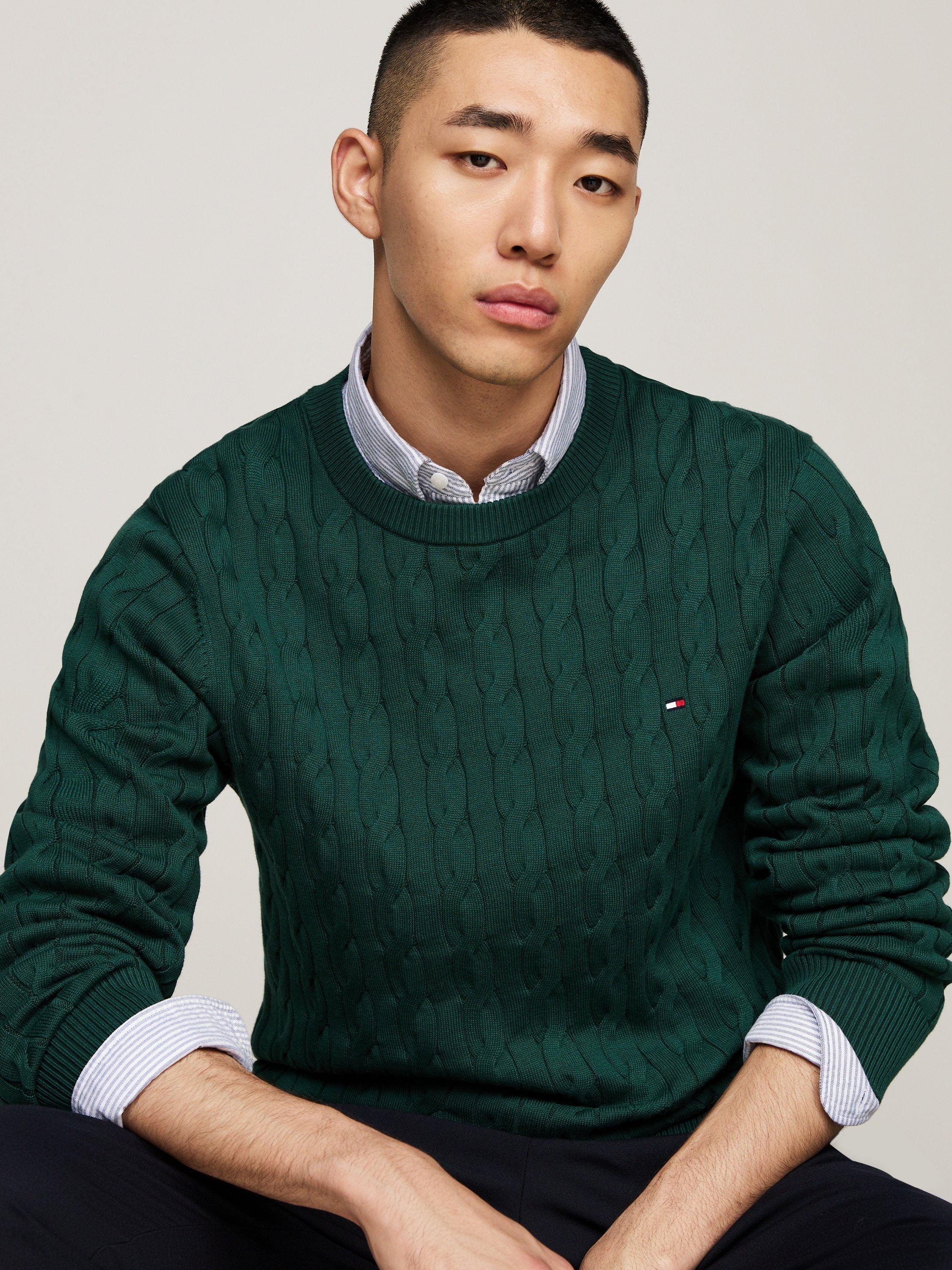 Product image 4 of 5, which shows Tommy Hilfiger Classic Cable Jumper, Ornamental Green, XS