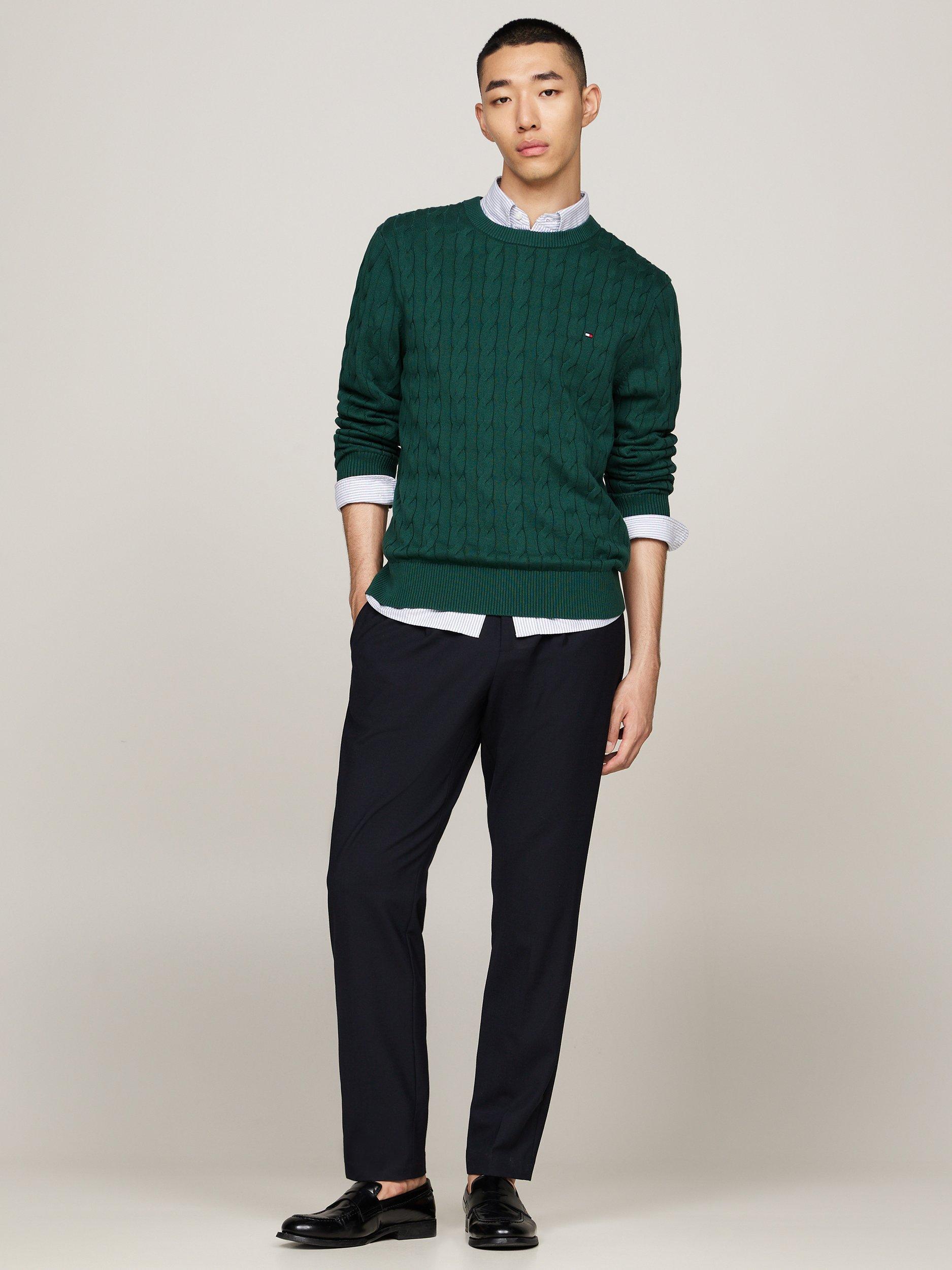 Product image 3 of 5, which shows Tommy Hilfiger Classic Cable Jumper, Ornamental Green, XS