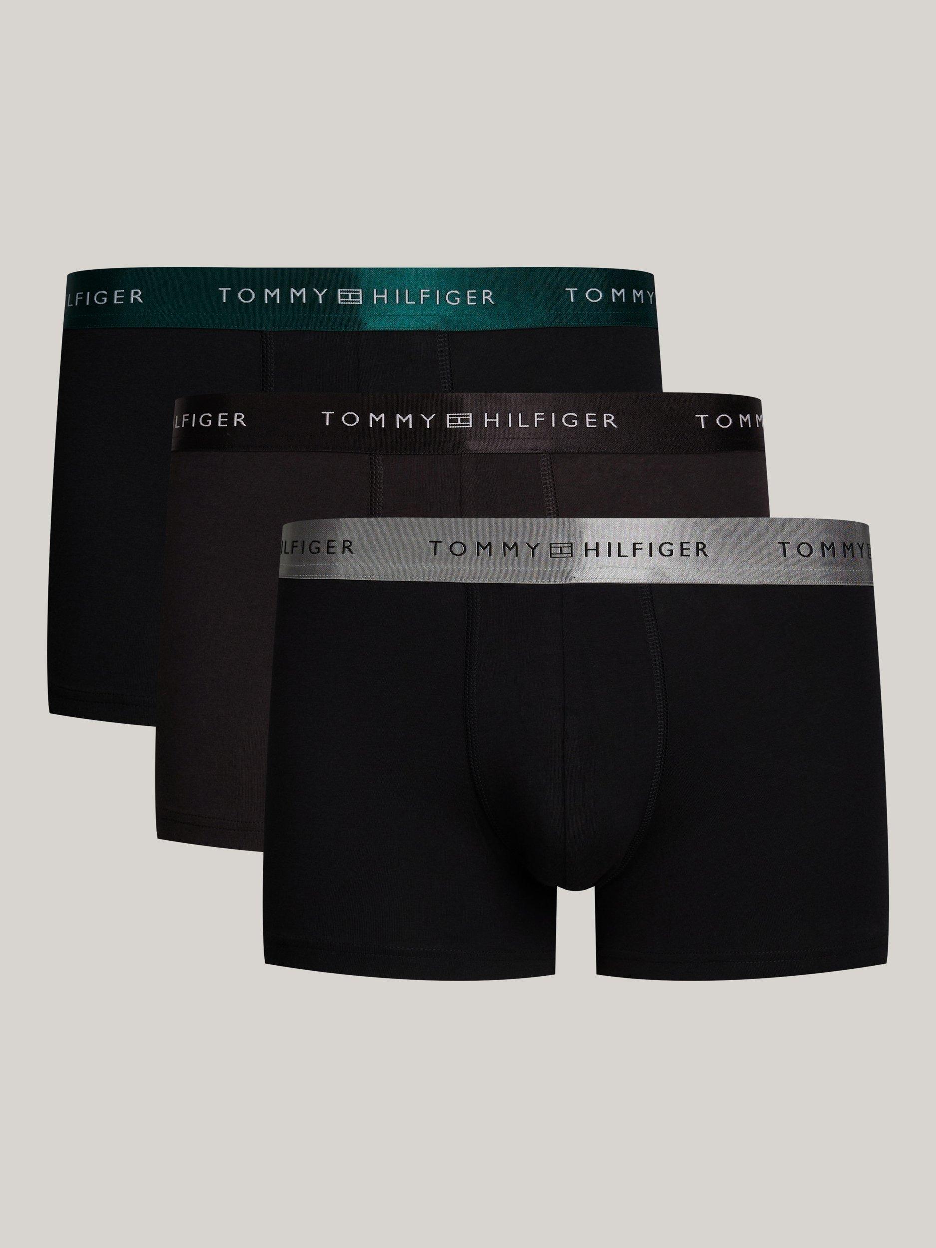 Tommy Hilfiger Cotton Blend Trunks, Pack of 3, Black/Green/Silver
