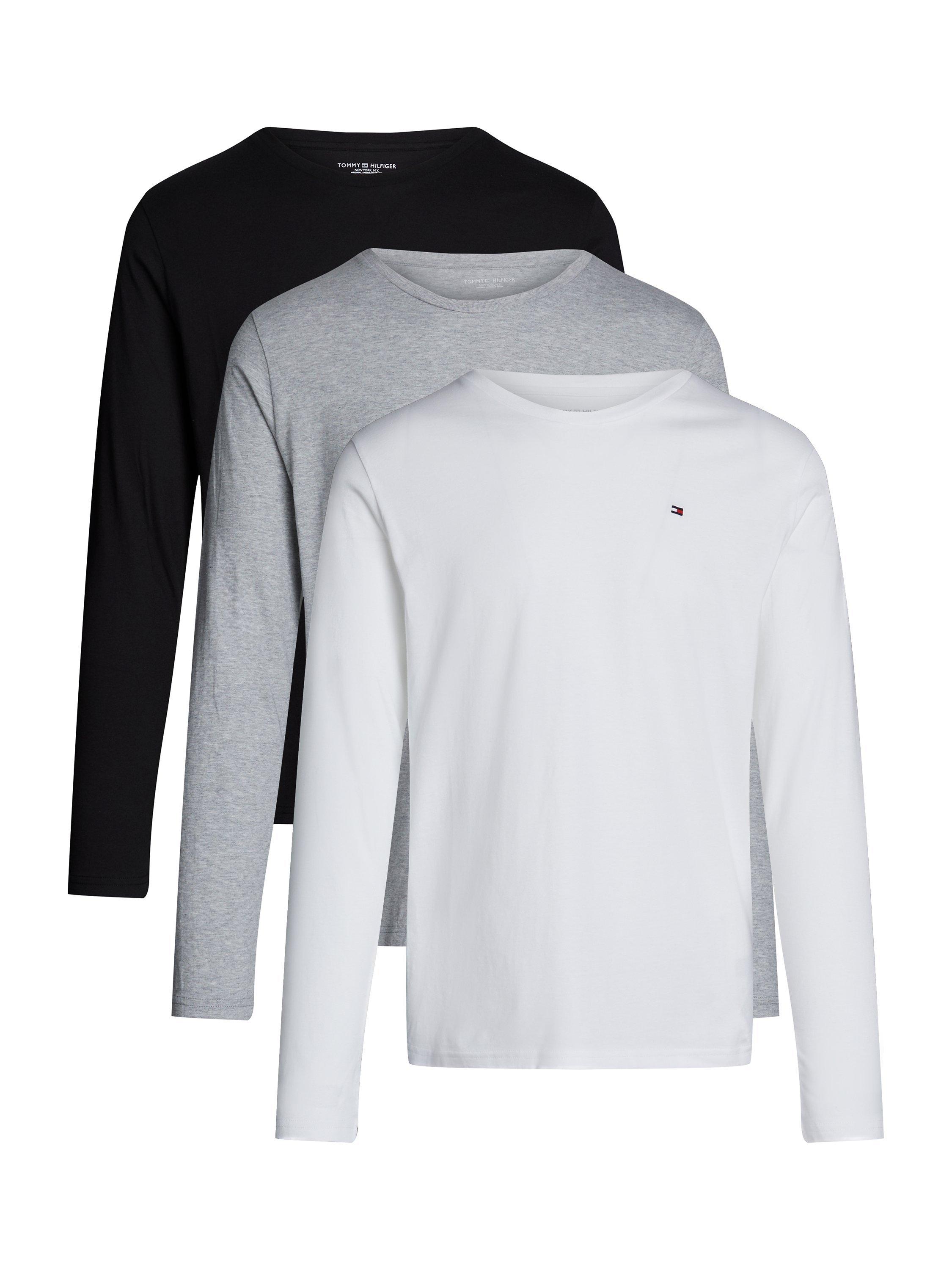 Product image 1 of 6, which shows Tommy Hilfiger Long Sleeve T-Shirt, Pack of 3, White/Black/Grey, L