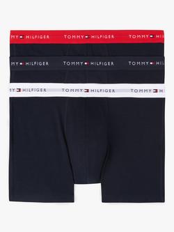 Tommy Hilfiger Essential Logo Waistband Trunks, Pack of 3, Red/White/D Sky, Red/White/D Sky