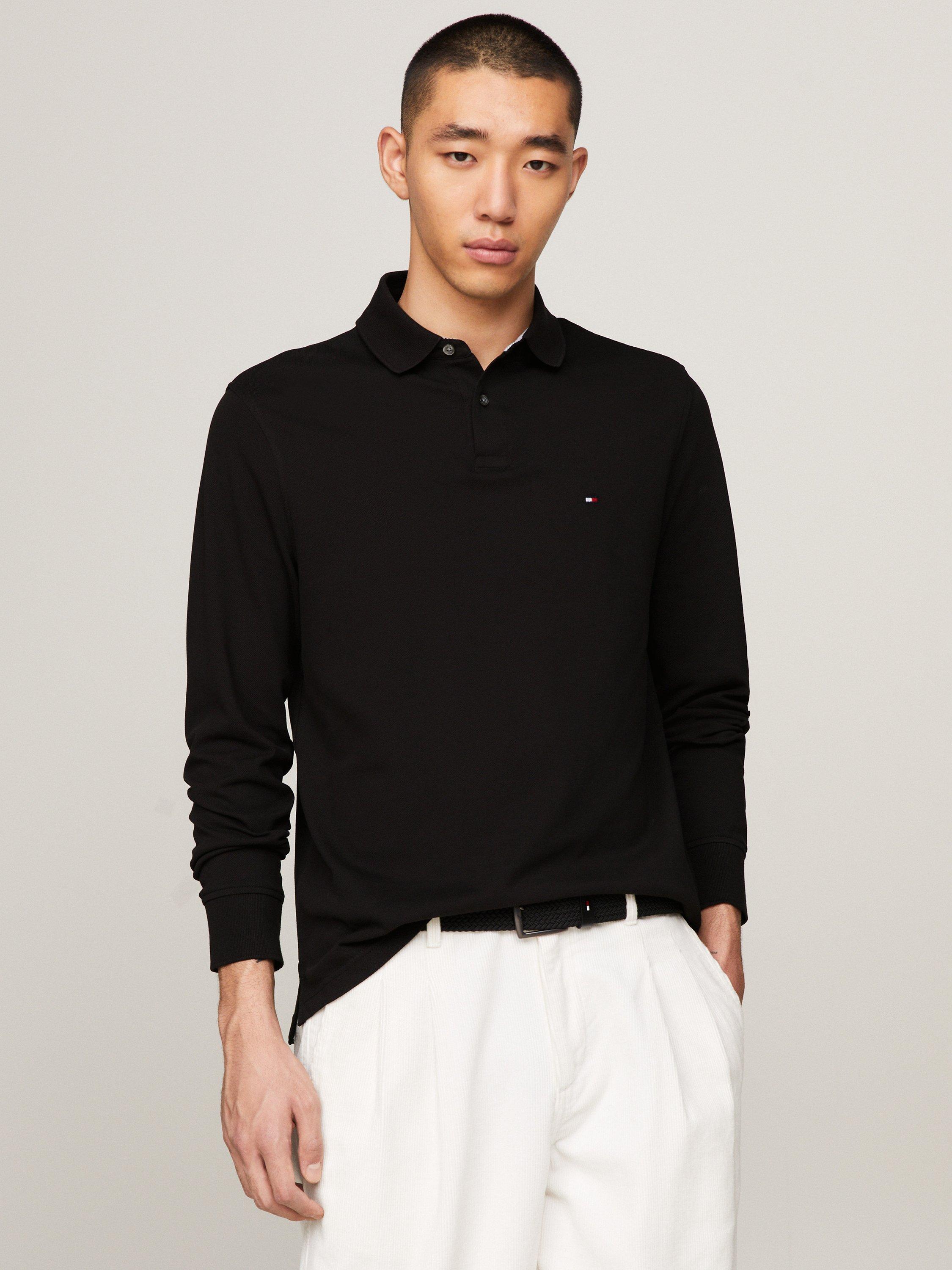 Product image 1 of 5, which shows Tommy Hilfiger 1985 Regular Fit Long Sleeve Polo Shirt, Black, XS