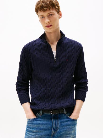 Tommy Hilfiger Cable Knit Half-Zip Jumper, Desert Sky